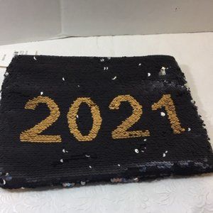 NWT 2021 Black Gold Certified Vegan Nordstrom Zip Sequined Glamour Pouch 10x7